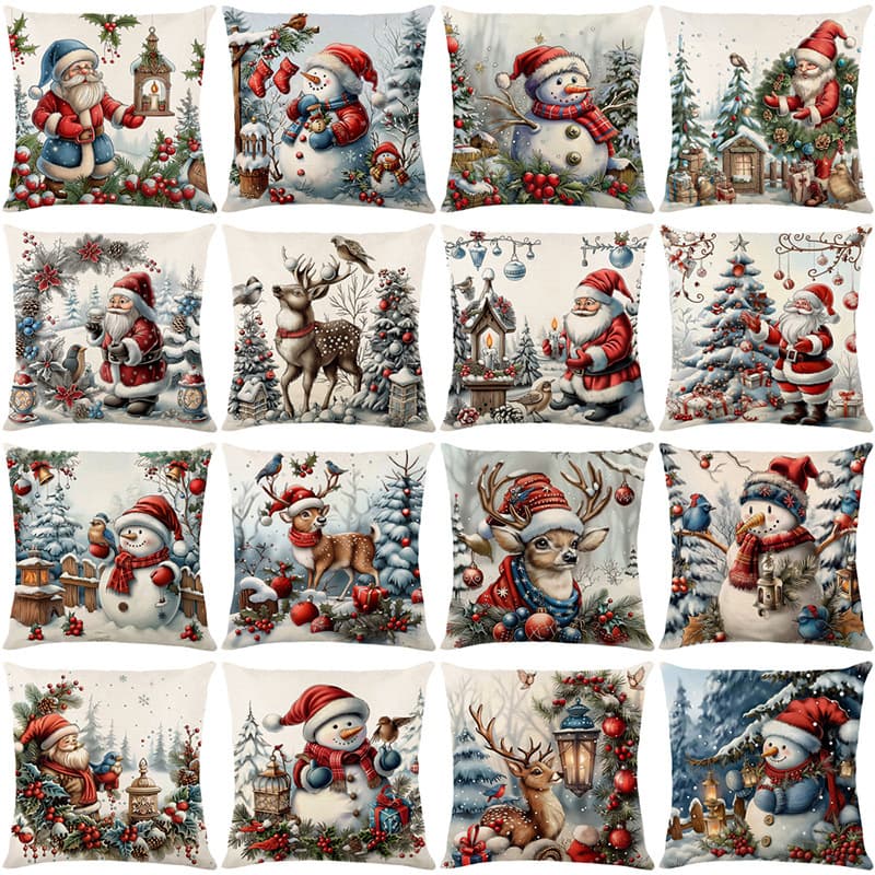 temu Christmas pillowcases, cross-border holiday decorations, oil painting style realistic sofa cushions, bedroom pillowcases wholesale