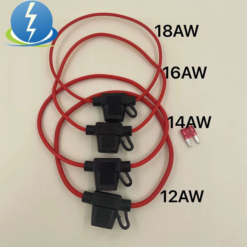 XHX002 Black/Red Wire Fuse Holders, Automotive Mini Plug Leads, Waterproof Bases, 18#16#14#12# 30CM Fuse Boxes