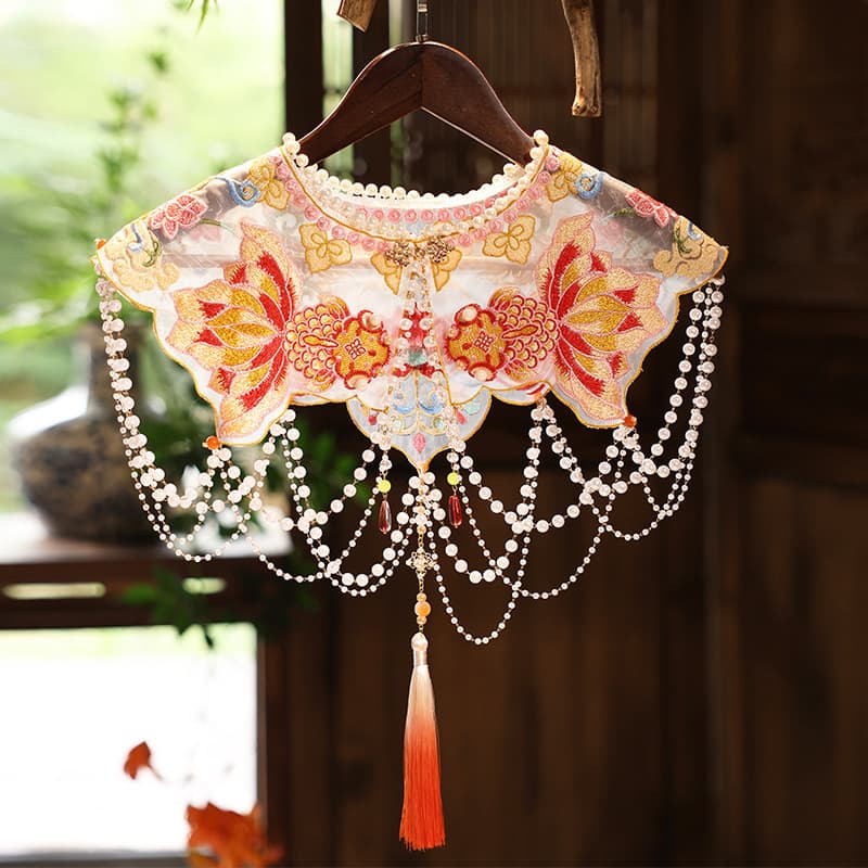2025 New Goldfish Qipao Cloud Shoulder Fashion Elegant Outer Wear Hanfu Tassel Collar, New Chinese National Style Lace