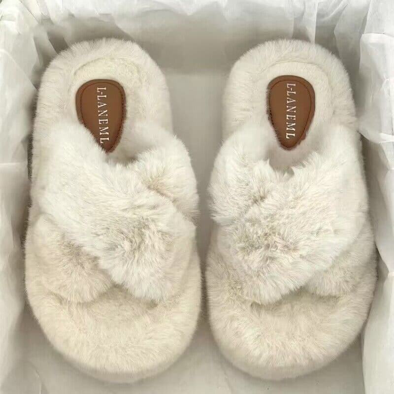 Women's Fuzzy Slippers 2025 New Fashion Indoor Home Anti-Slip Premium Cotton Slippers Women's Versatile Outdoor Thick Sole