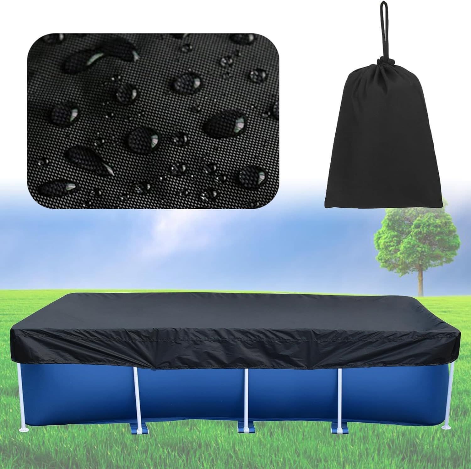 Outdoor Large Rectangular Pool Cover 210D Oxford Fabric Sunscreen Dustproof Waterproof