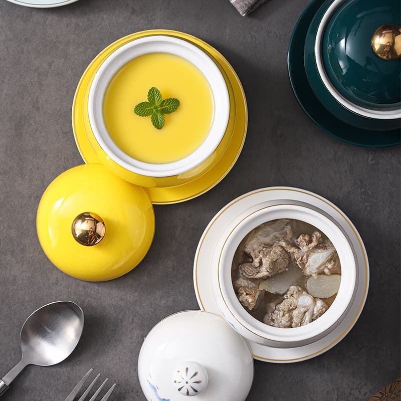 Dropshipping Buddha Jumps Over the Wall Steaming Cup Double Boiler Stew Cup Bird's Nest Cup Commercial High-end Dessert Cup Hotel Ceramic Gold Rim Stew Cup