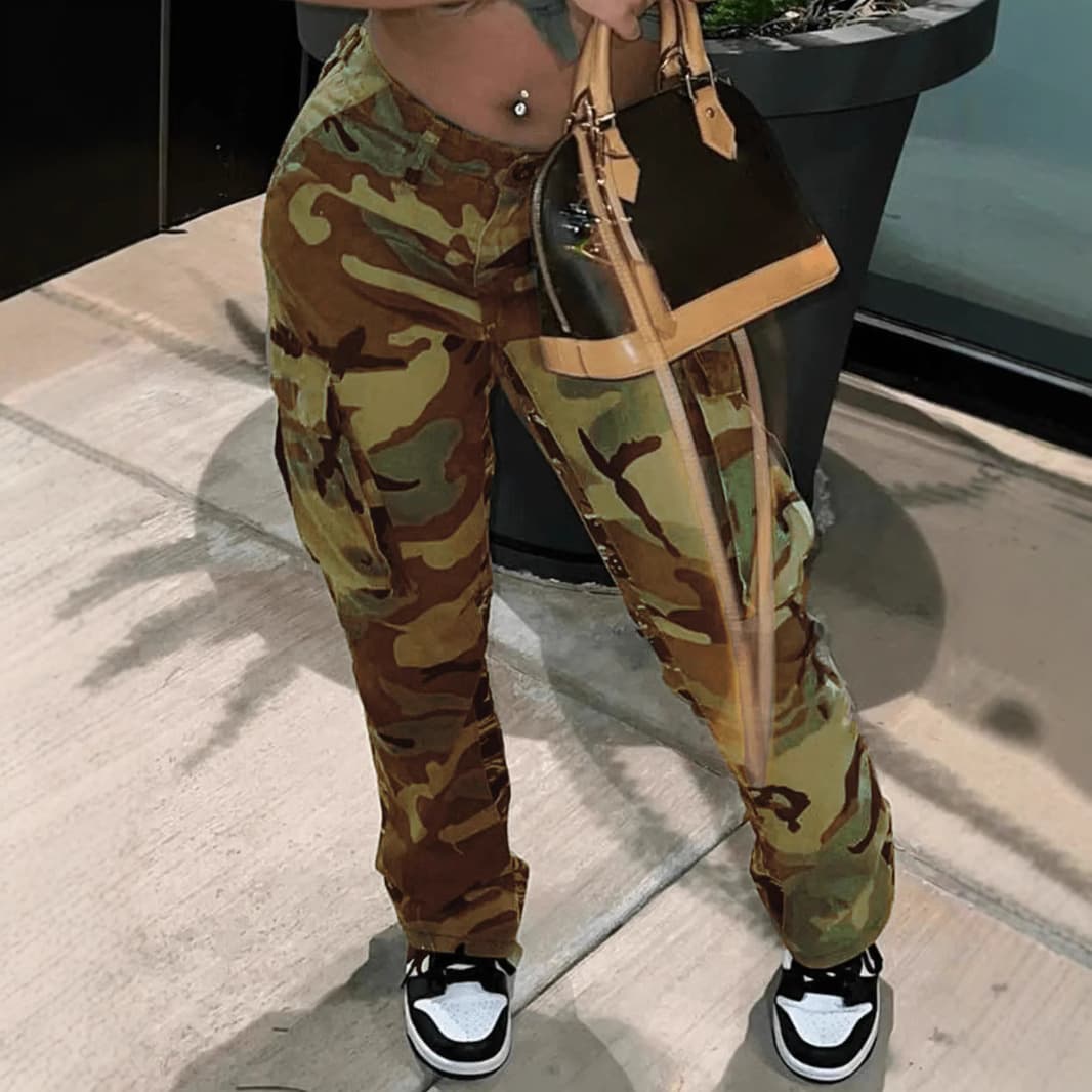 TB5550 European and American cross-border independent website women's clothing ins style high-waisted straight leg multi-color camouflage cargo pants
