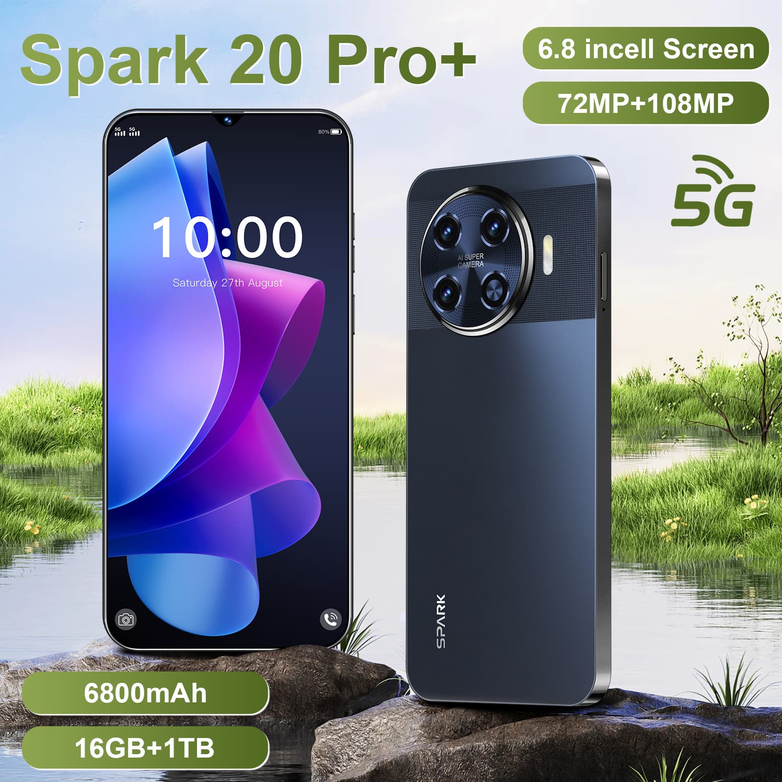 Spark20Pro+ Cross-border Mobile Phone 6.8-inch In-Cell Display 2+16 Android Smart Low-Cost Export Smartphone