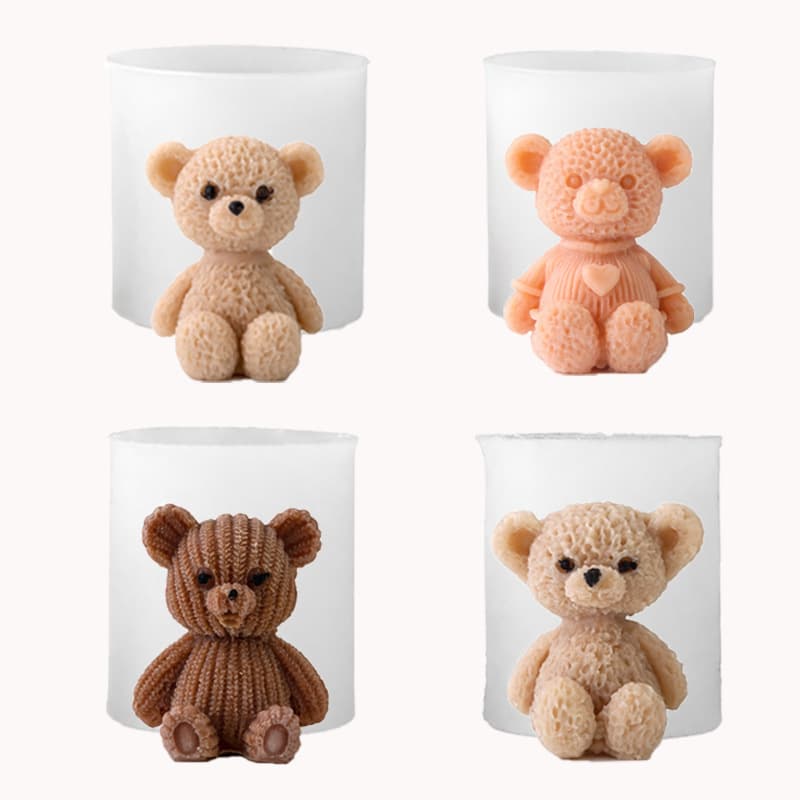 Three-dimensional bear silicone mold DIY bear scented candle ice tray cake decoration chocolate baking mold