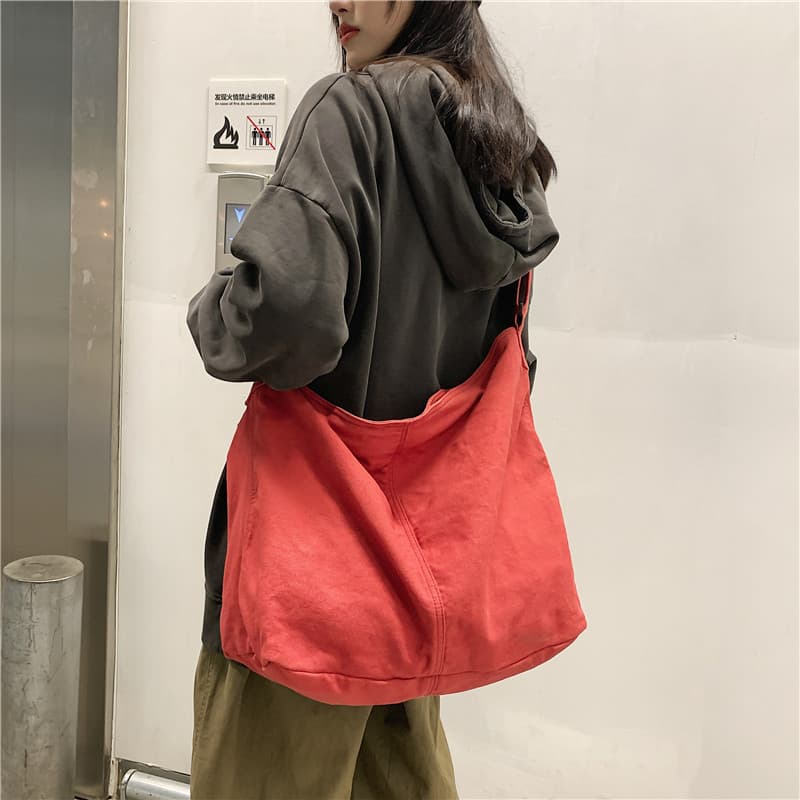 Hong Kong Style Artistic Youth Student Class Single Shoulder Bag Korean Version Idle Style Shopping Bag Large Capacity Crossbody