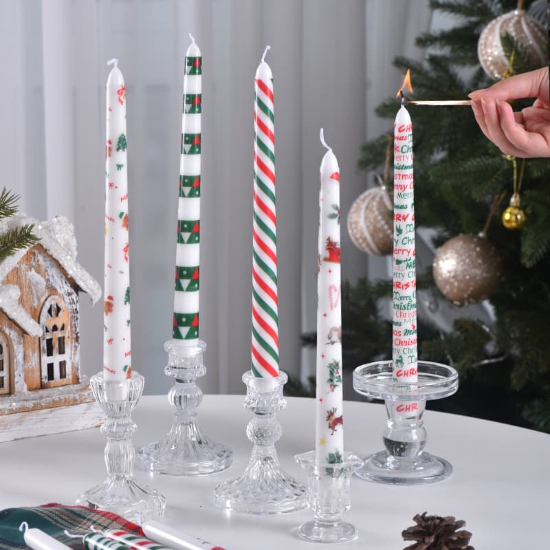 Cross-border 25cm Smokeless Christmas Long Pole Candle Festive Wedding Romantic Decorative Candle Christmas Long Pole Printed Candle