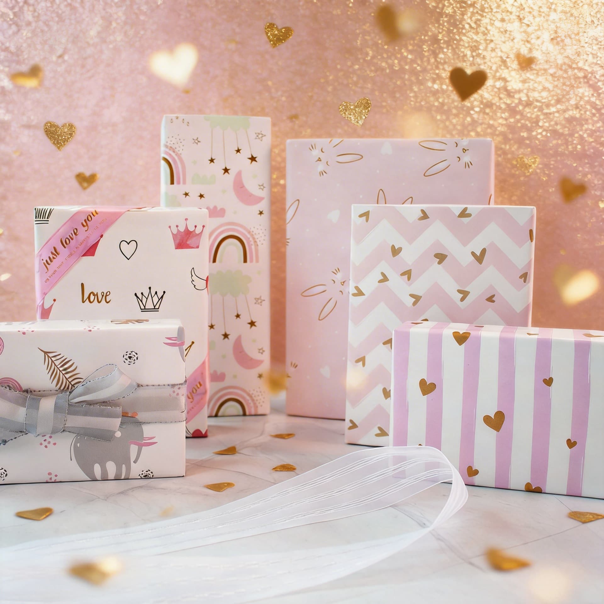 Amazon Exclusive Valentine's Day Wrapping Paper, Gold Foil Printed Heart Birthday Gift Wrap, Wholesale Gift Wrapping Paper