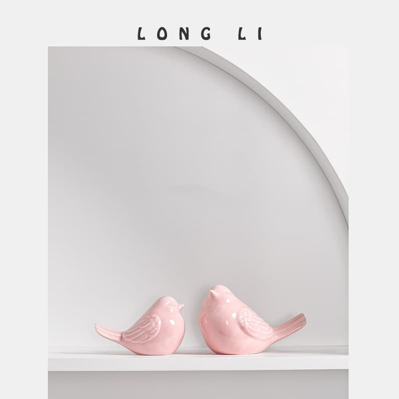 Nordic Minimalist Pink Ceramic Bird Ornaments Creative Office Model Room Study Bedroom Decorations