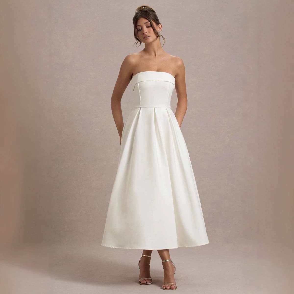 European and American Slim Fit Strapless Evening Gown, Elegant Export Dress, Body-Hugging High-End Solid Color Simple Banquet Party Long Dress