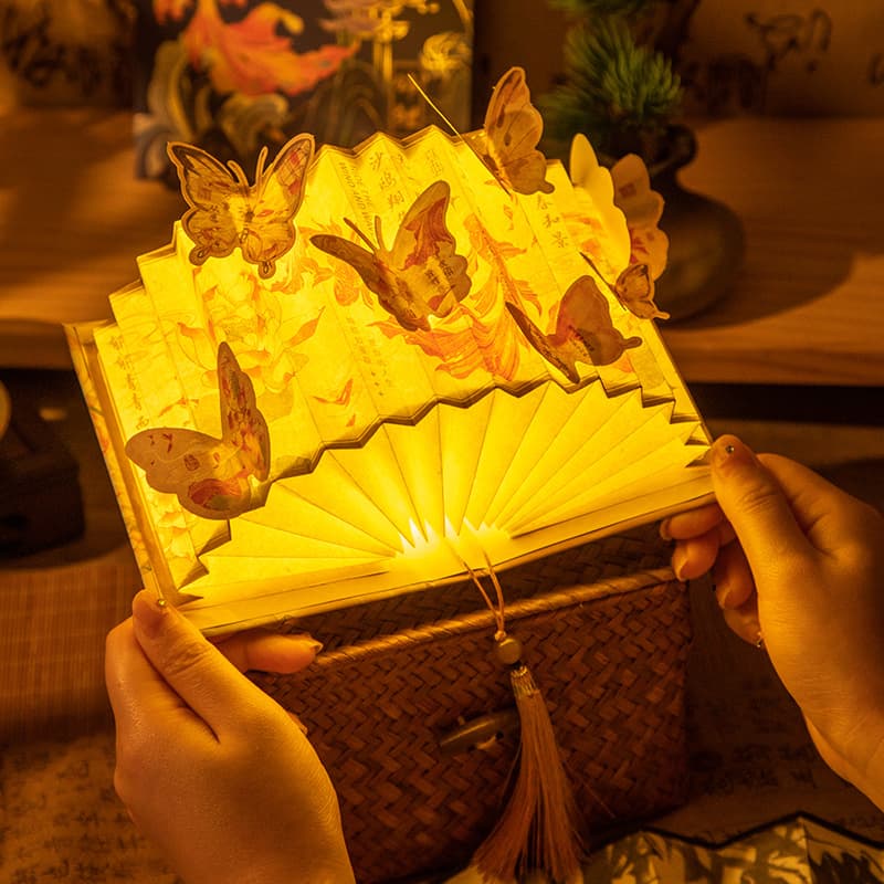 New style Chinese style book lamp creative poetry calligraphy fan paper lamp DIY handmade folding gift box book lamp