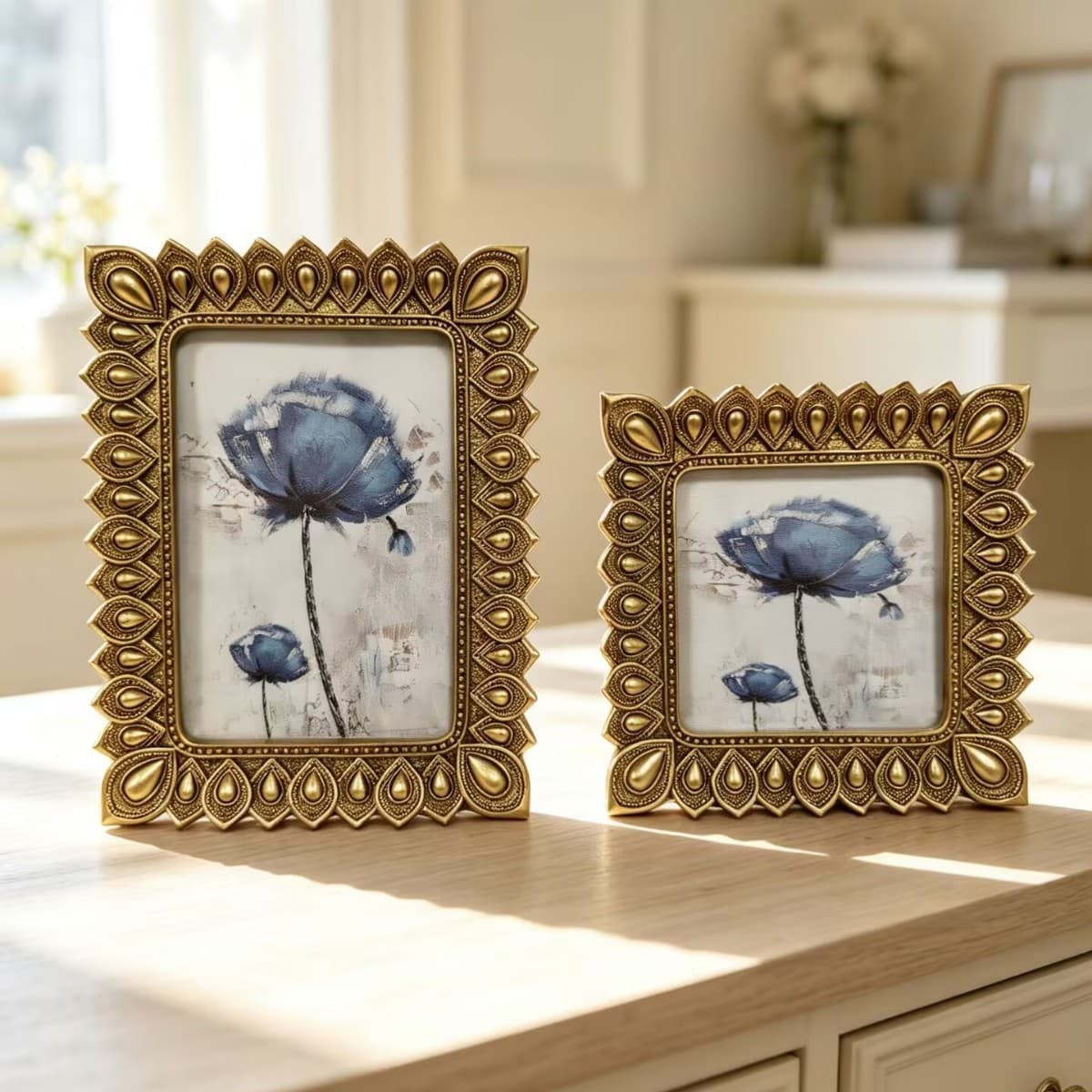 Wholesale Gold Resin Picture Frame Ornament Photo Frame Decoration Wall-Mounted Living Room Tabletop Carved Retro European-Style Tabletop