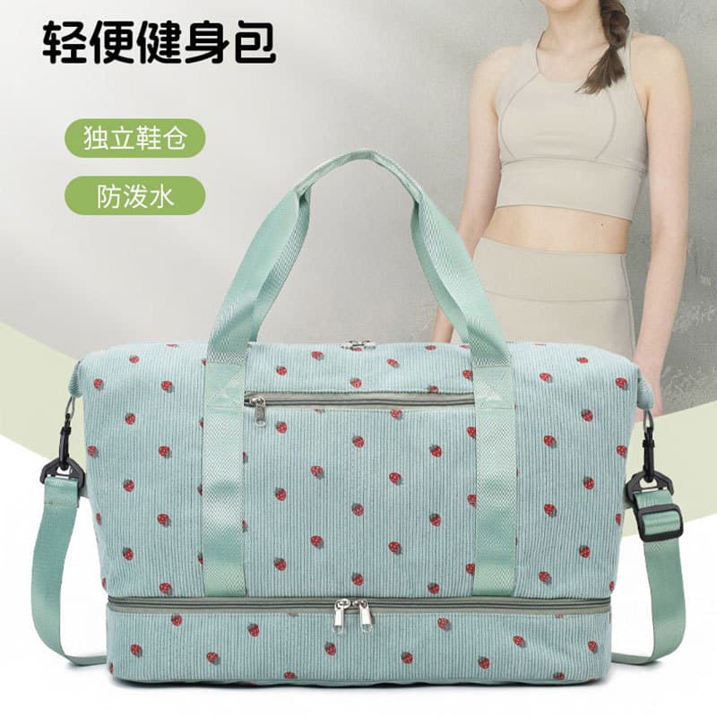 Foldable Cross-Border Short Trip Travel Bag for Women, Large Capacity Strawberry Print Luggage Bag, Wet-Dry Separation Gym Bag