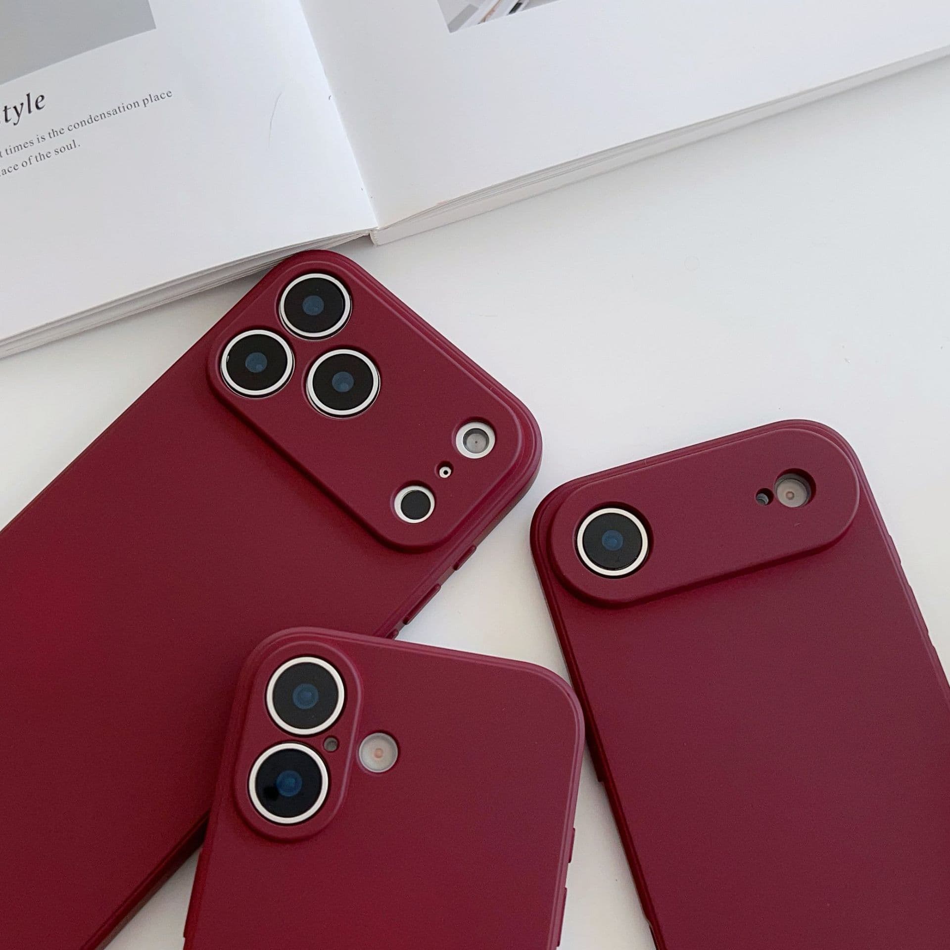 Premium Wine Red Apple Liquid Silicone Case Compatible with iPhone 16 Samsung Red Liquid Silicone Phone Case