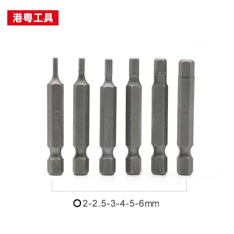 50mm C-RV single-ended hex H2-H6 hex chrome vanadium steel screwdriver bits, magnetized wholesale