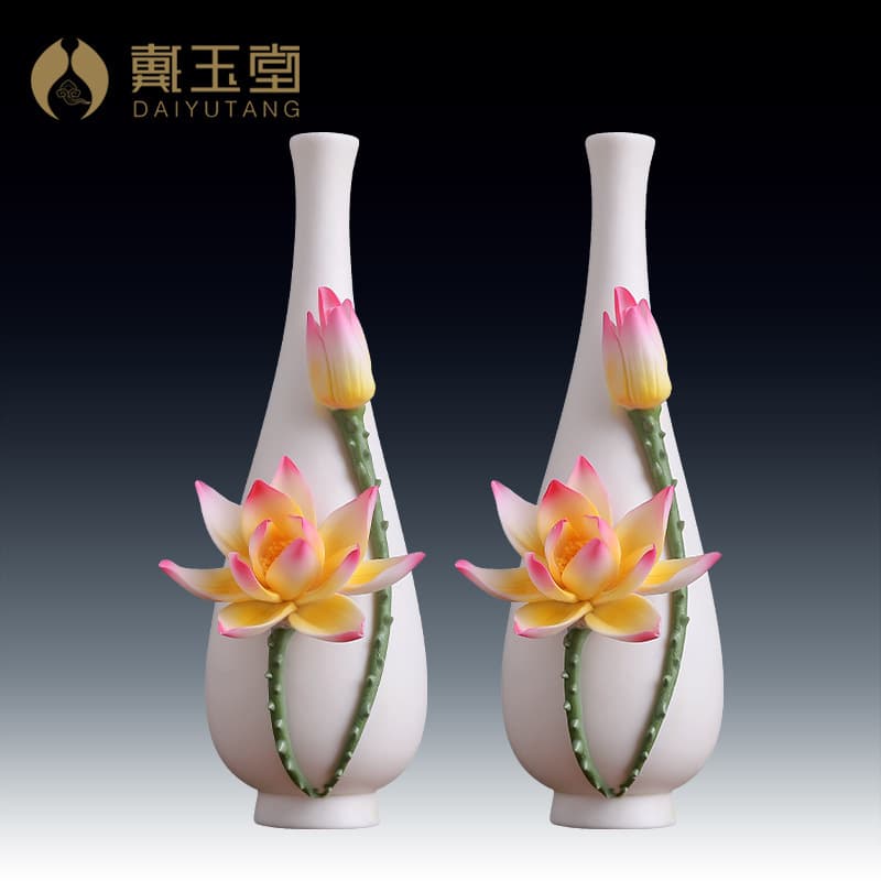 Daiyutang Ceramics Water Drop Lotus Vase Ornament Guanyin Clean Vase Buddhist Altar Offering Flower and Incense Holder Home Decor