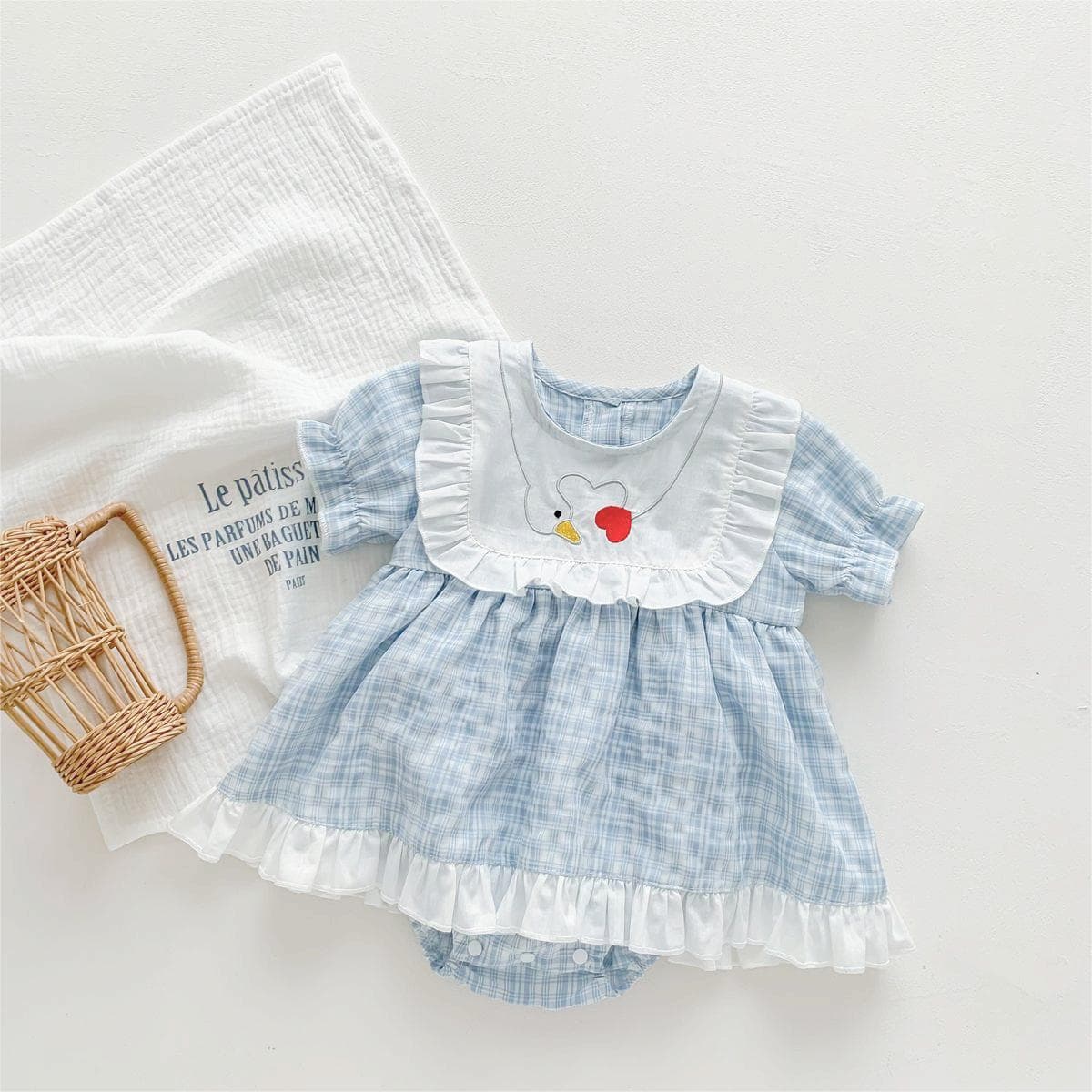 Girl's Full Moon First Birthday Dress 2025 Summer Korean Style Baby Heart Print Romper Princess Bodysuit