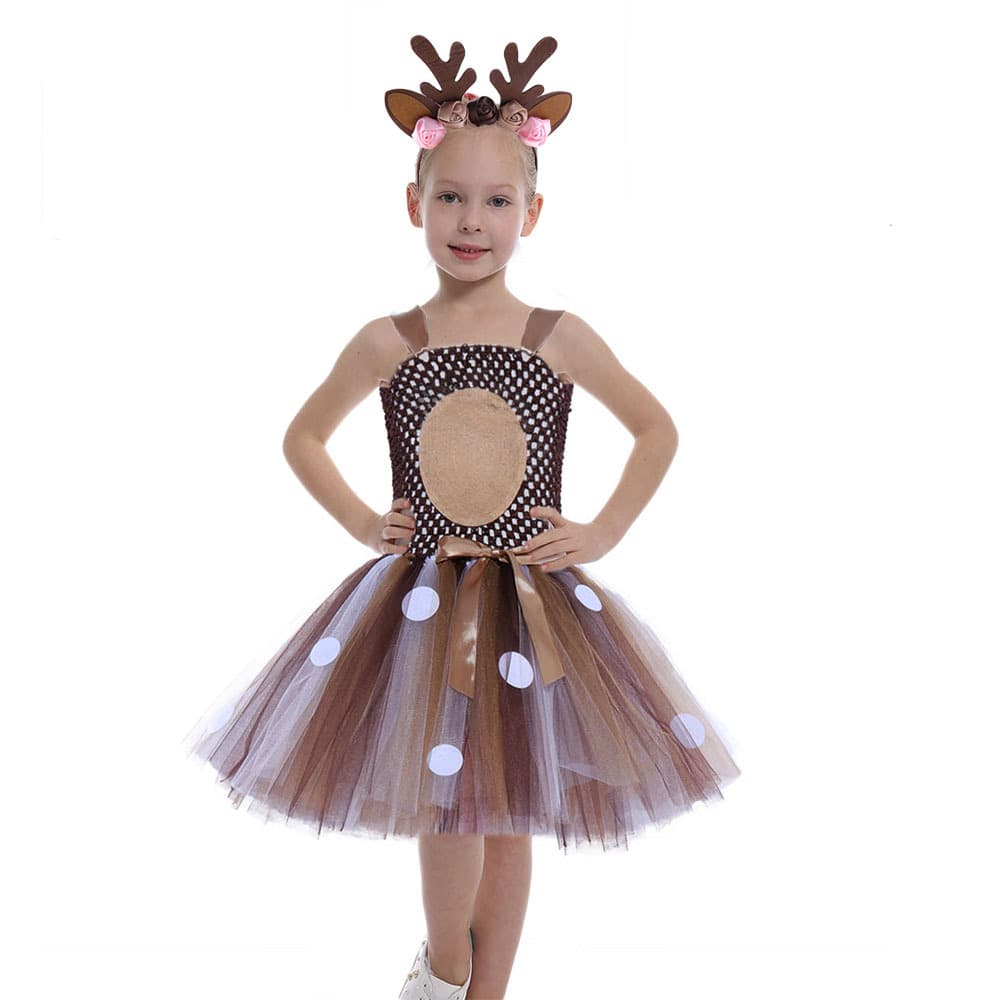 New Christmas Children's Costume Christmas Party Carnival Kids Mesh Tutu Skirt Cartoon Reindeer Tutu Skirt