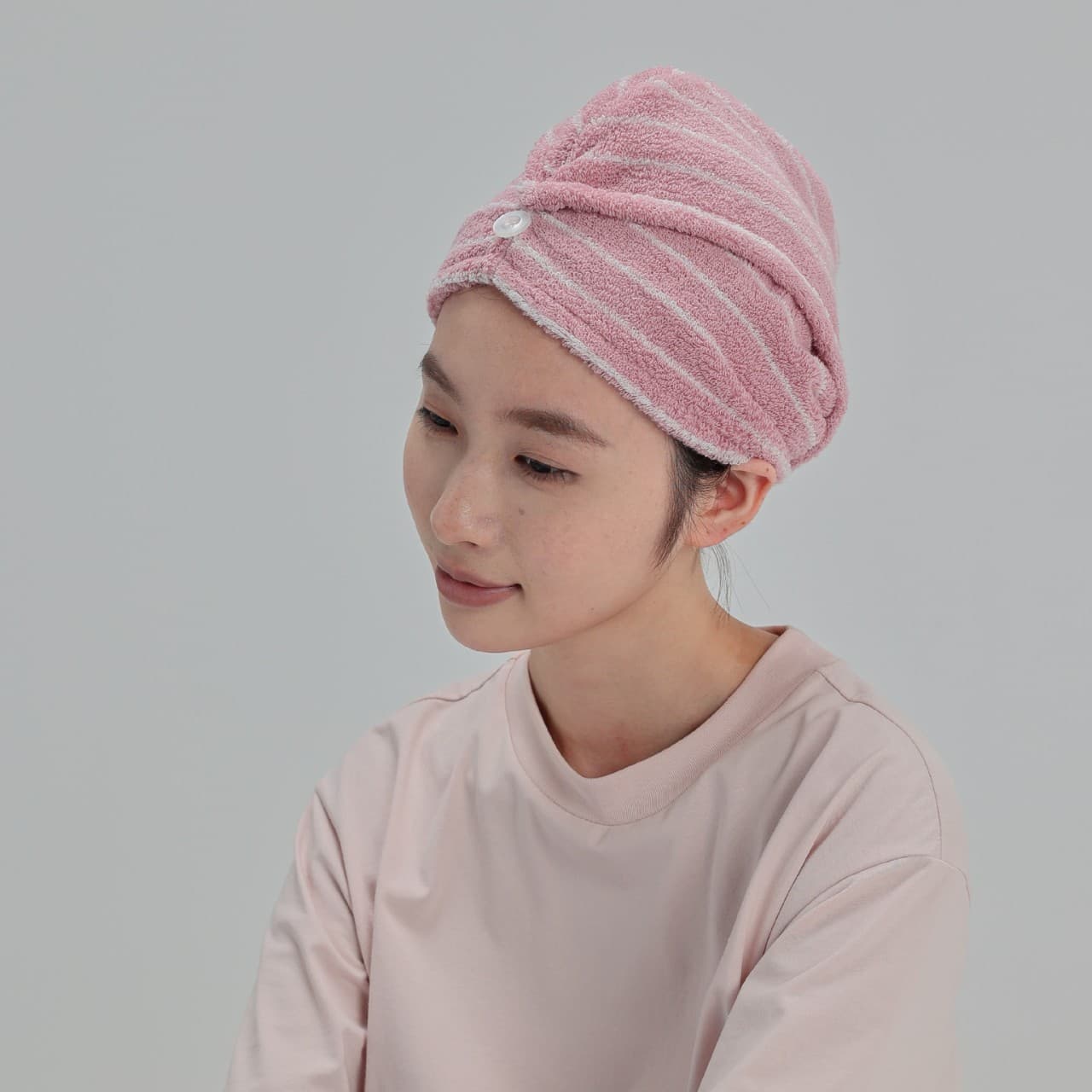 2025 New Pure Cotton Fine Stripe Color-Block Hair Drying Cap, Ins Style, Pure Cotton Combed Cotton Hair Towel