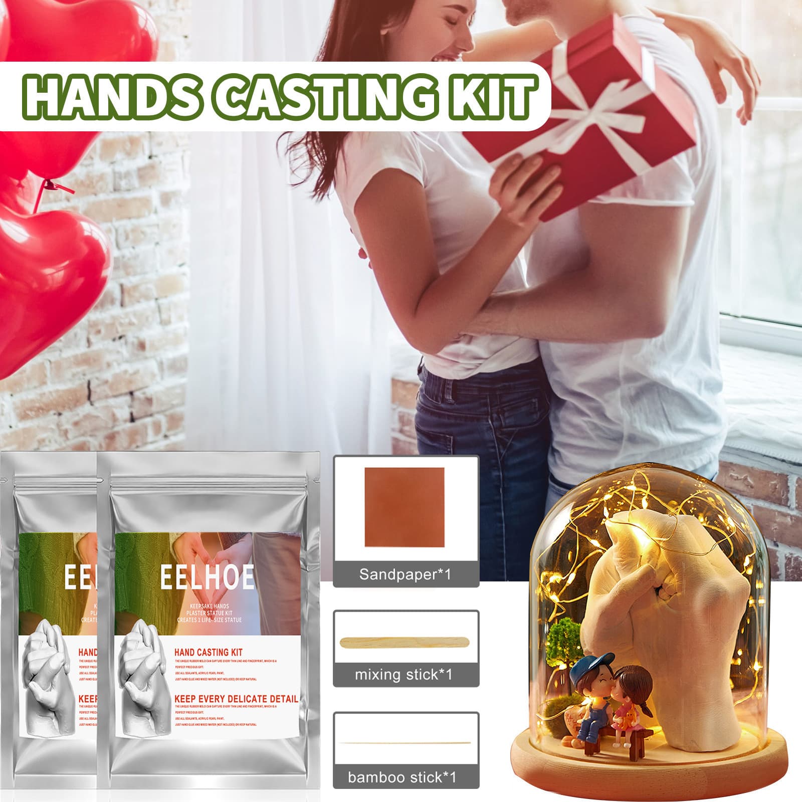 EELHOE Couple Hand Mold Clone Powder, Materials for Making Infant 3D Hand and Foot Models as Valentine's Day Gifts