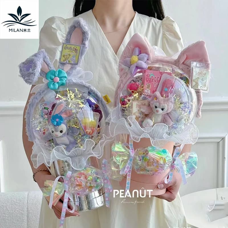 Children's Day Gift DIY Material Kit Small Flower Bucket Hugging Round Tub Doll Bouquet Packaging Luxury Round Tube Crafts