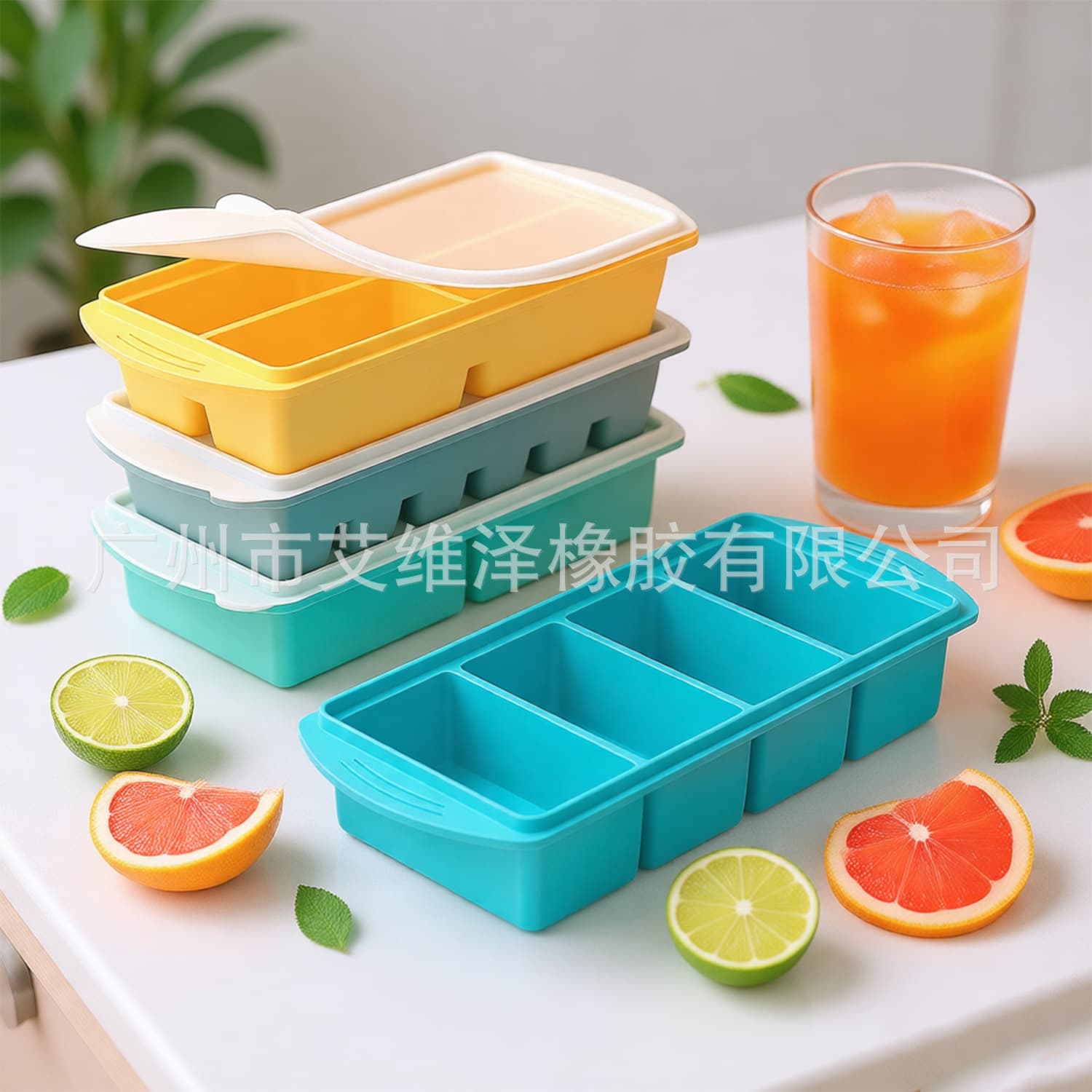 Cross-border Silicone Large Ice Cube Mold Square with Lid, Home Food Storage Box for Baby Food, Easy Release Ice Tray, Freeze and Keep Fresh Container