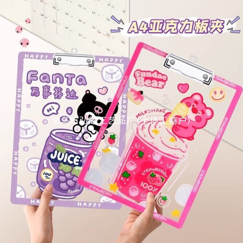 High-looking acrylic folder ins style cute cartoon test paper folder fresh and simple high transparency thickened and durable folder