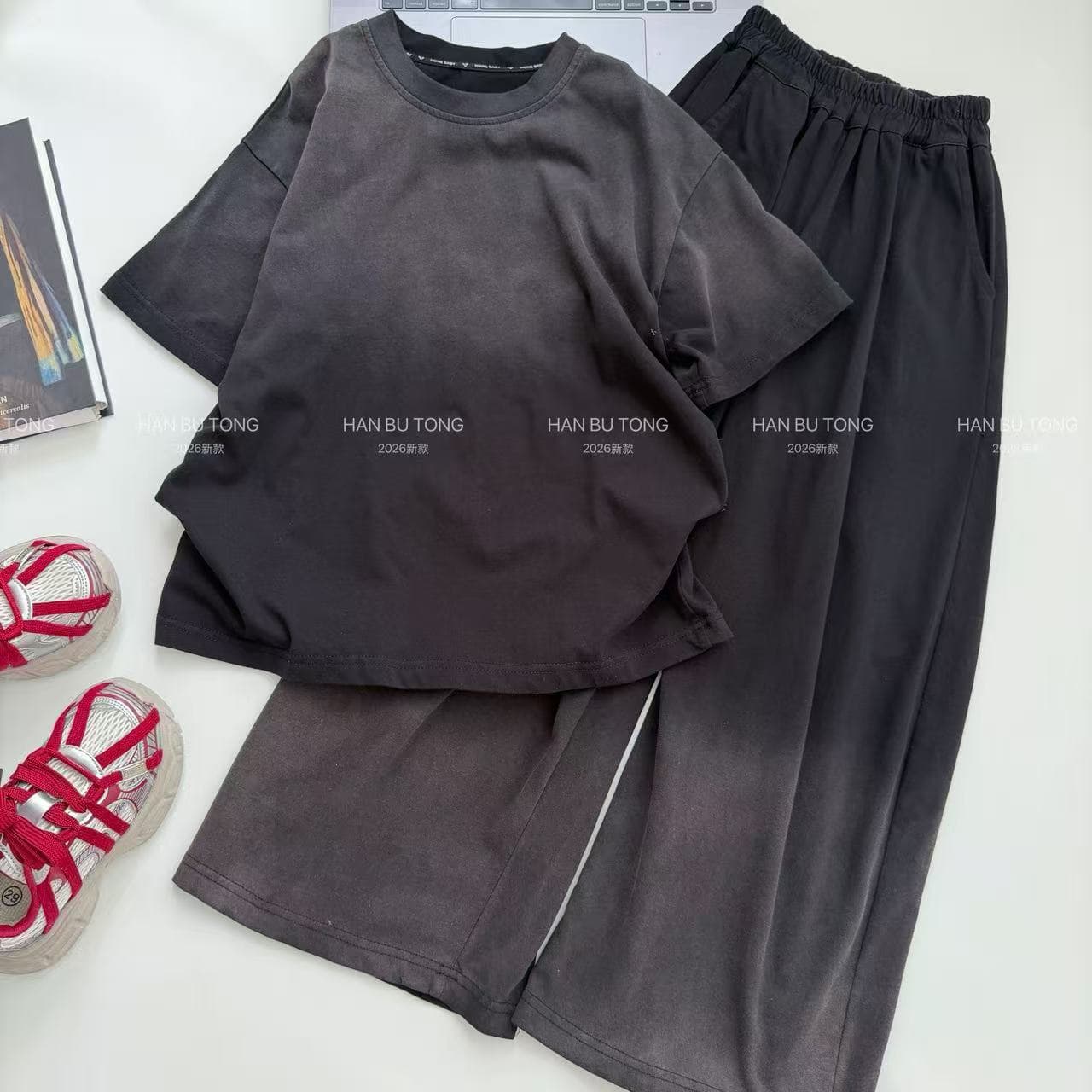 Korean Style Loose Gradient Two-Piece Set for Boys and Girls 2026 New Summer Fashion Streetwear Casual Two-Piece Outfit