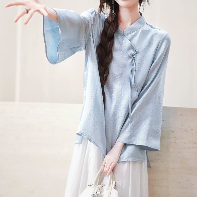 Daxi [New Arrival] 'Butterfly Dream Order Silk Blouse' Silk Flower Luo/Butterfly Jacquard Chinese-style Button