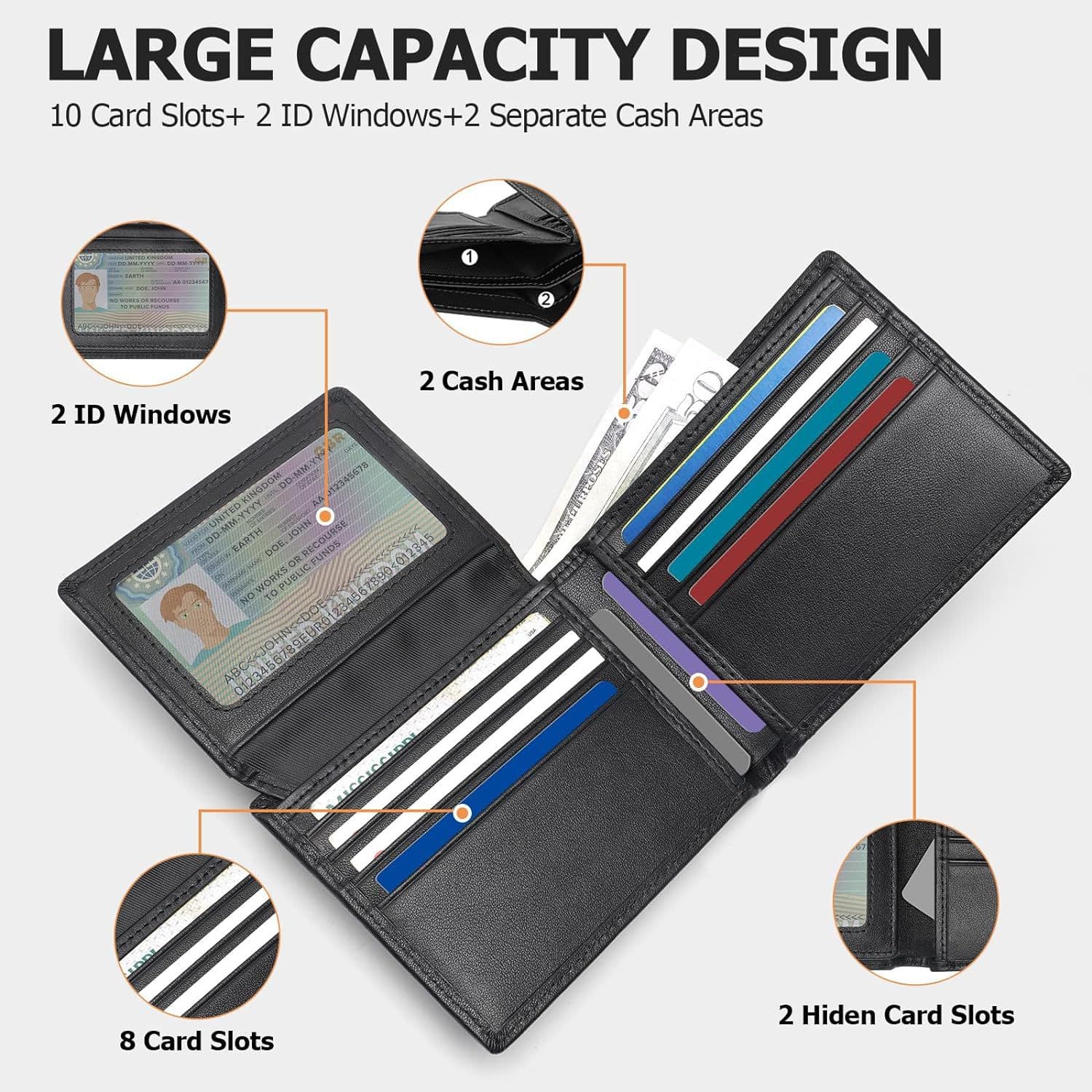 Cross-border Genuine Leather Wallet for Men Premium RFID Blocking Bifold Wallet Top-Grain Cowhide Money Clip Men's Wallet