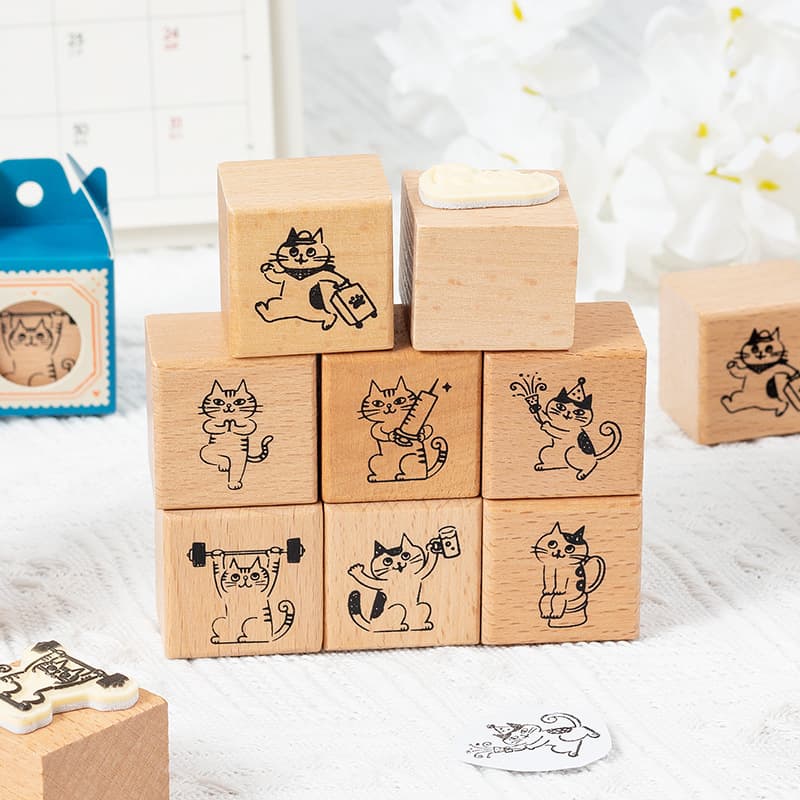 Daily life kitten wooden stamps, single piece for diary/album DIY (8 styles)