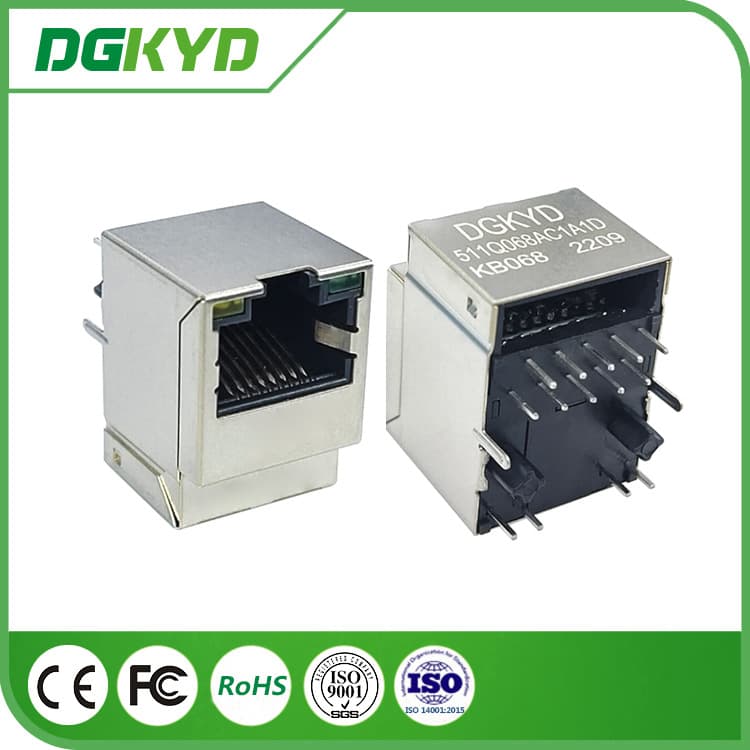 180° Notched Connector DGKYD 10P8C with LED Gigabit Ethernet Filter 30U
