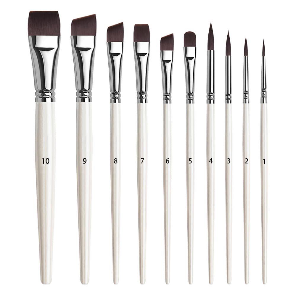 Cross-border best selling painting set wooden handle pearlescent white oil paint brush set gouache brush facial color painting brush