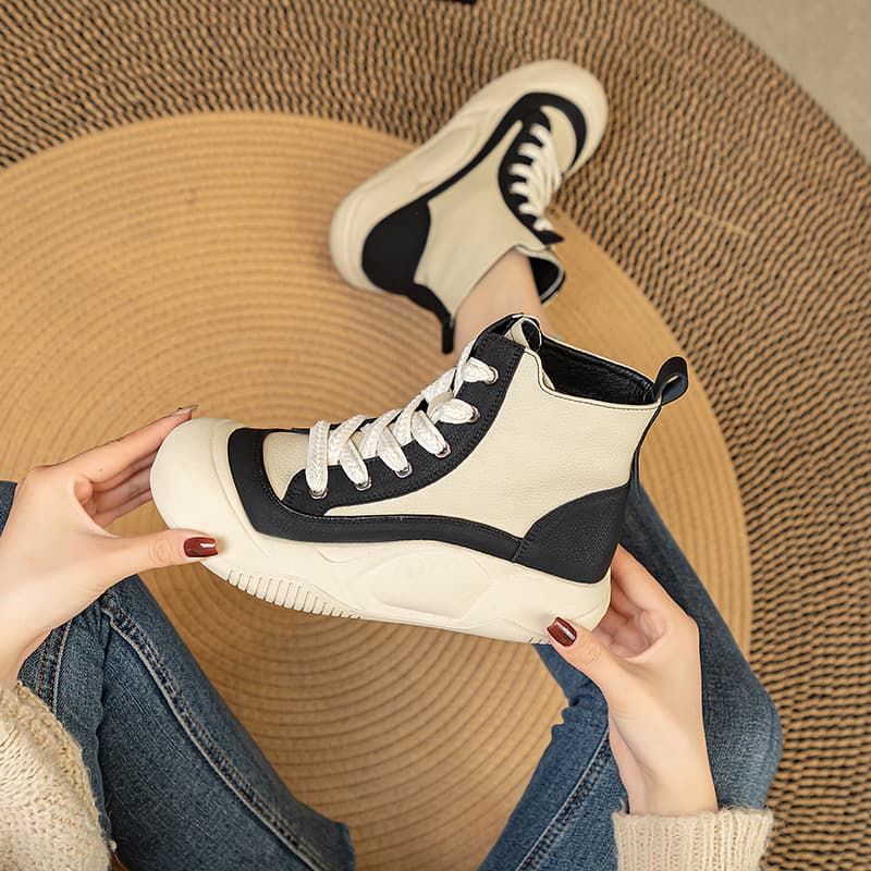 Ultra Soft Large Size Women's Shoes 41-43 Autumn Winter Thick Bottom Fur Lined High Top Shoes Trendy Women's Footwear