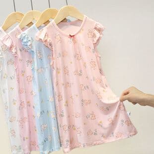 Kids Pajamas Princess Style Girls Nightgown Modal Summer Ice Silk Thin Girls Baby Older Kids Home Wear