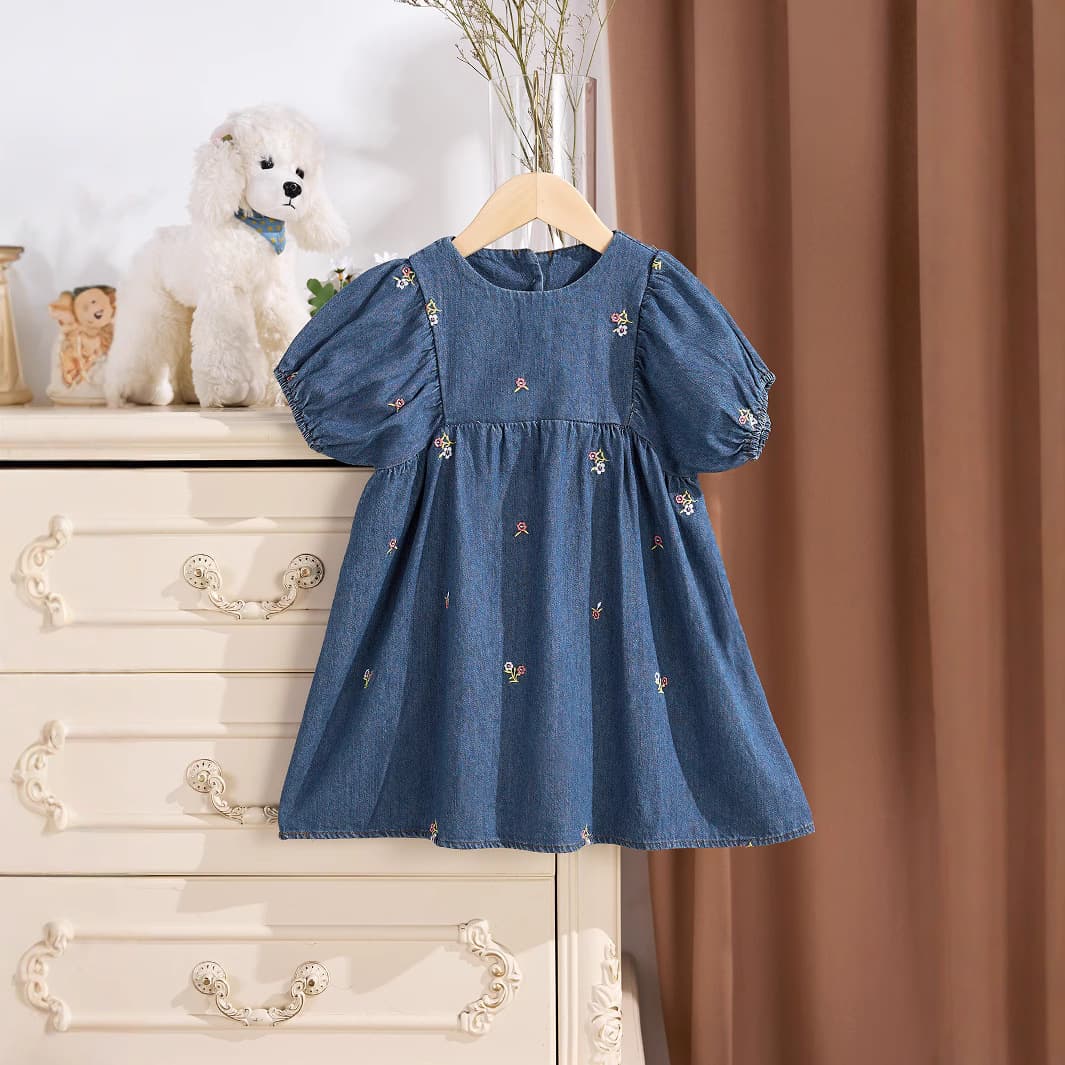 Girls Summer Denim Dress 2025 Summer Embroidered Fashionable Dress Baby Princess Dress Toddler Trendy