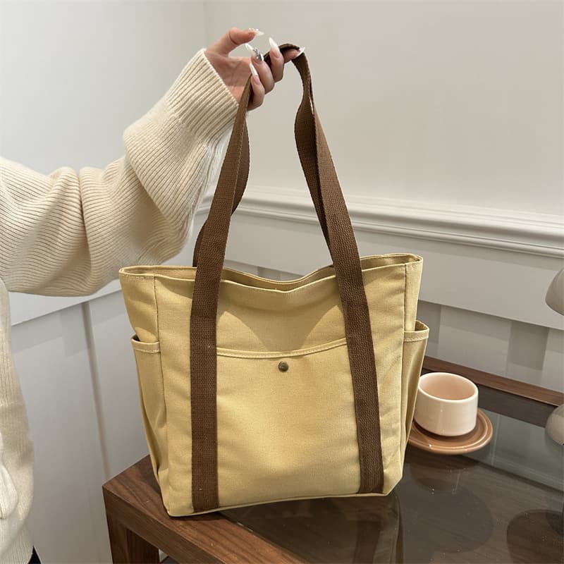 Canvas Bag Women Handbag Shoulder Bag College Student Versatile Handbag Commuter Large Capacity Supplementary Bag Multi Pocket