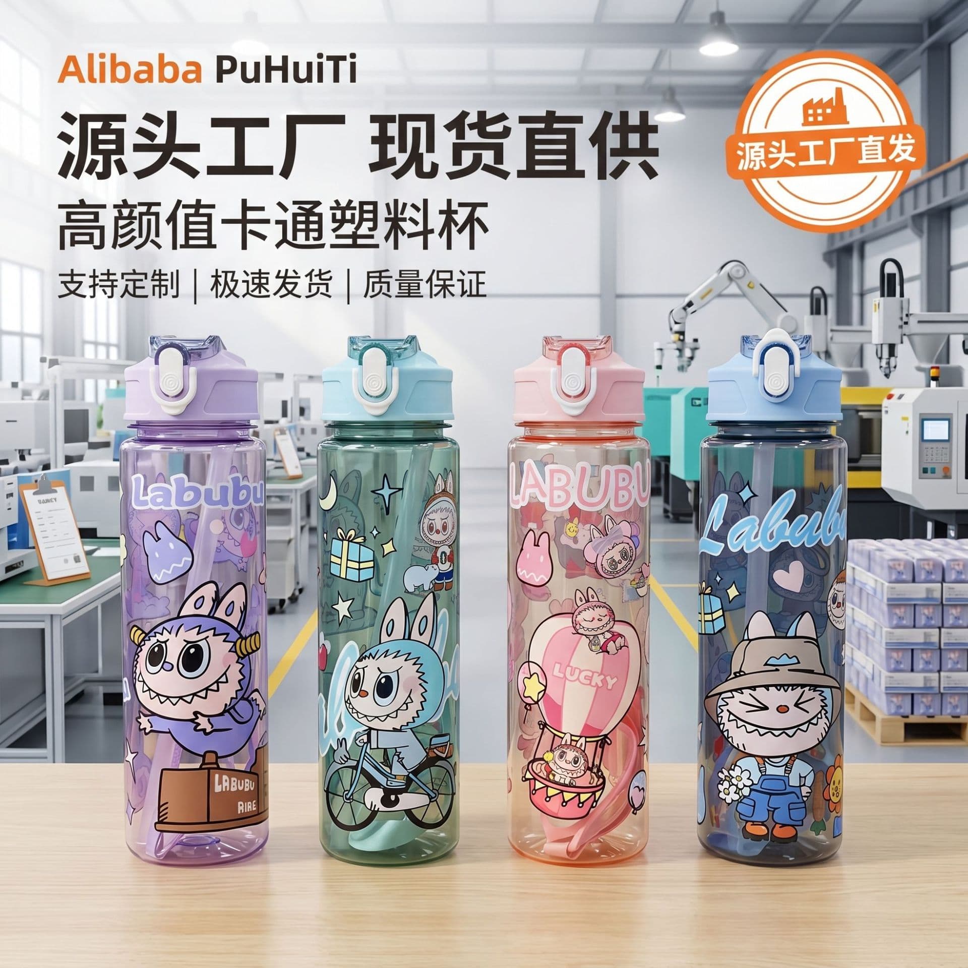 2025 New Cross-Border Women's Cup with Straw, Designer Niche High-Face-Value Tea Cup with Cartoon Pattern Water Bottle