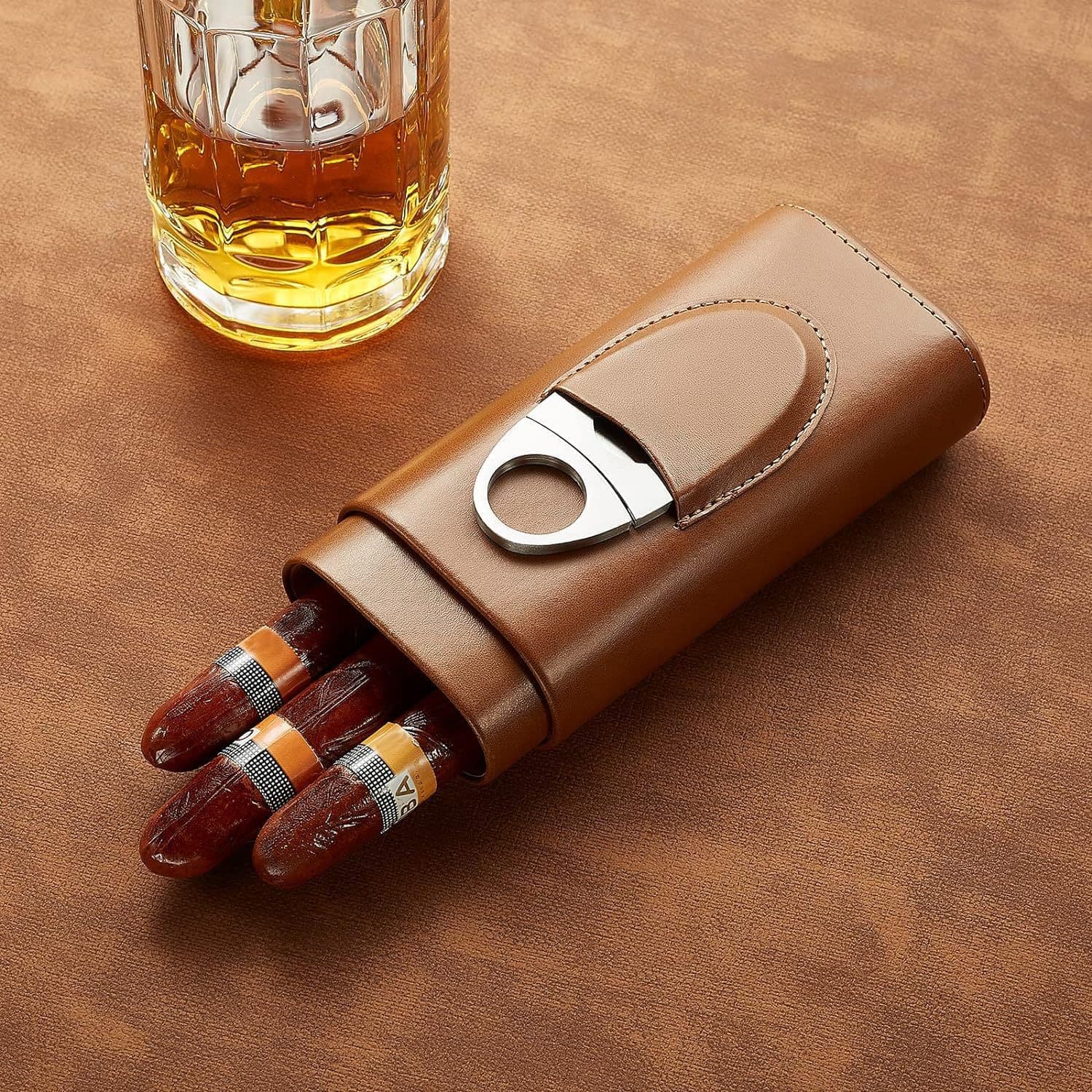 3-Pack PU Cigar Covers, Portable Gift Cigar Boxes, Wholesale Cigar Boxes, Moisturizing 3-Pack Cedar Wood Cigar Covers