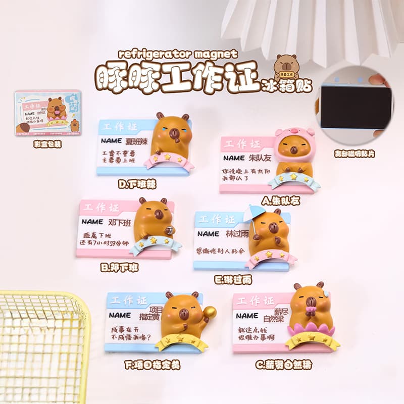 New Cute Capybara Work Badge Fridge Magnet Creative Lovely Decoration Kitchen Decor Festival Gift Factory Wholesale