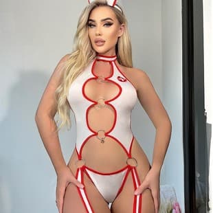 New Cross-Border Trade European and American Style Sexy Lingerie Women's Hollow Out Nurse Costume Temptation Lingerie Set Wholesale
