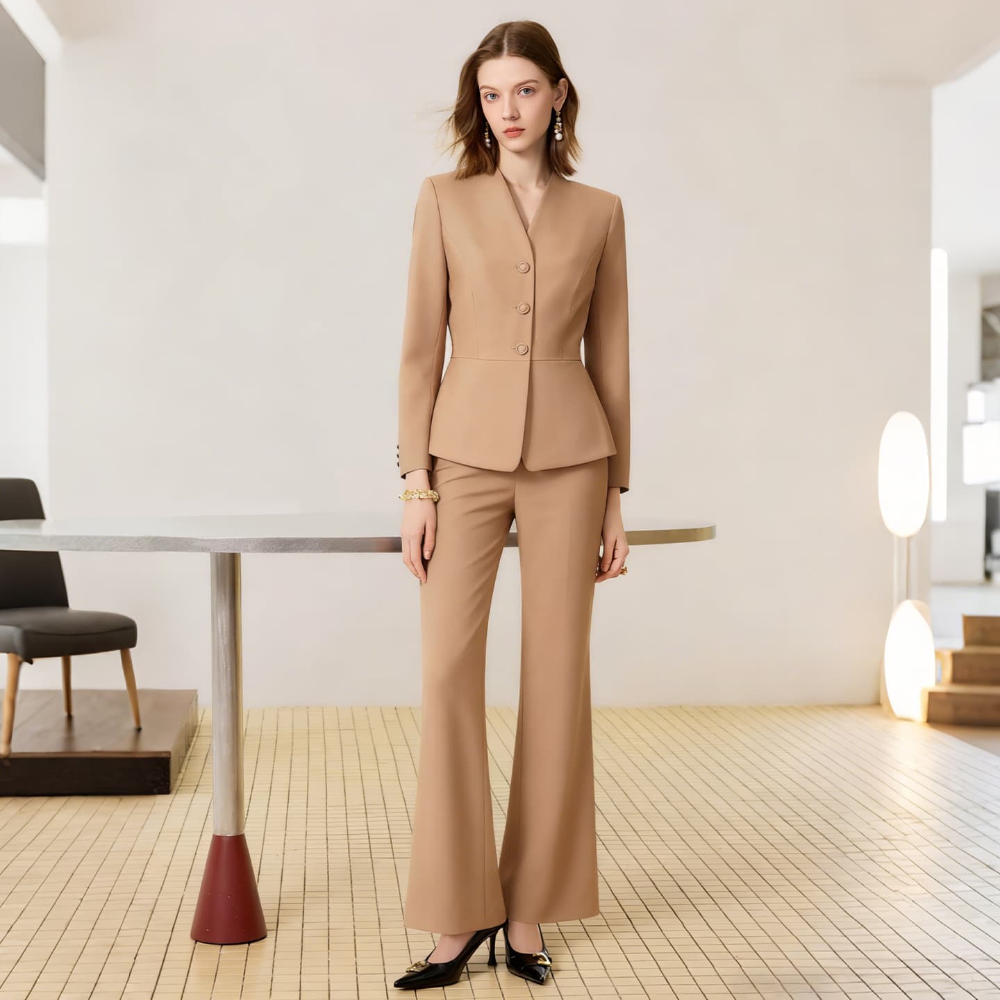 Khaki Premium Long-Sleeve Suit Set for Women 2025 New Arrival Formal Occasion Fashionable Elegant Commuter Business Attire