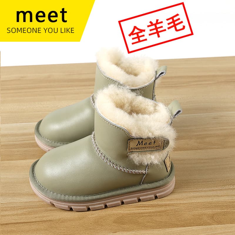Children's Sheepskin & Wool Snow Boots Boys' Cotton Shoes Genuine Leather Wool Warm Shoes Anti-Slip Girls' Boots Baby Shoes
