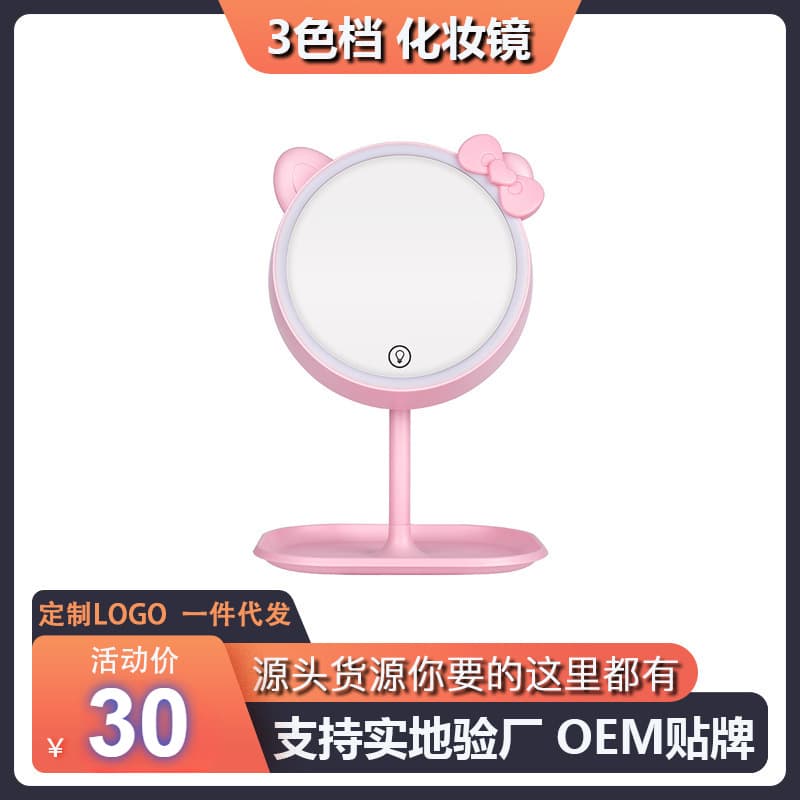 Makeup mirror with glasses cleaner, rechargeable LED vanity mirror with adjustable brightness.