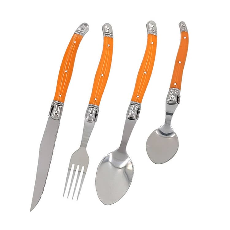 Household and Hotel Use Colored Knife, Fork, and Spoon Set, Plastic Handle Steak Knife, Steak Fork, Spoon, Western Cutlery