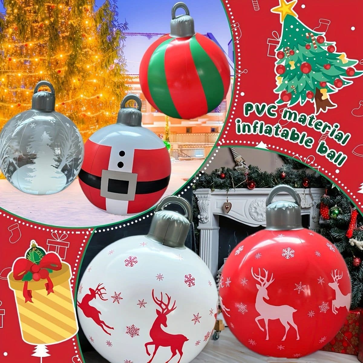 New Plastic Inflatable Christmas Balls, Holiday Atmosphere Spheres Made of Thickened Eco-friendly PVC