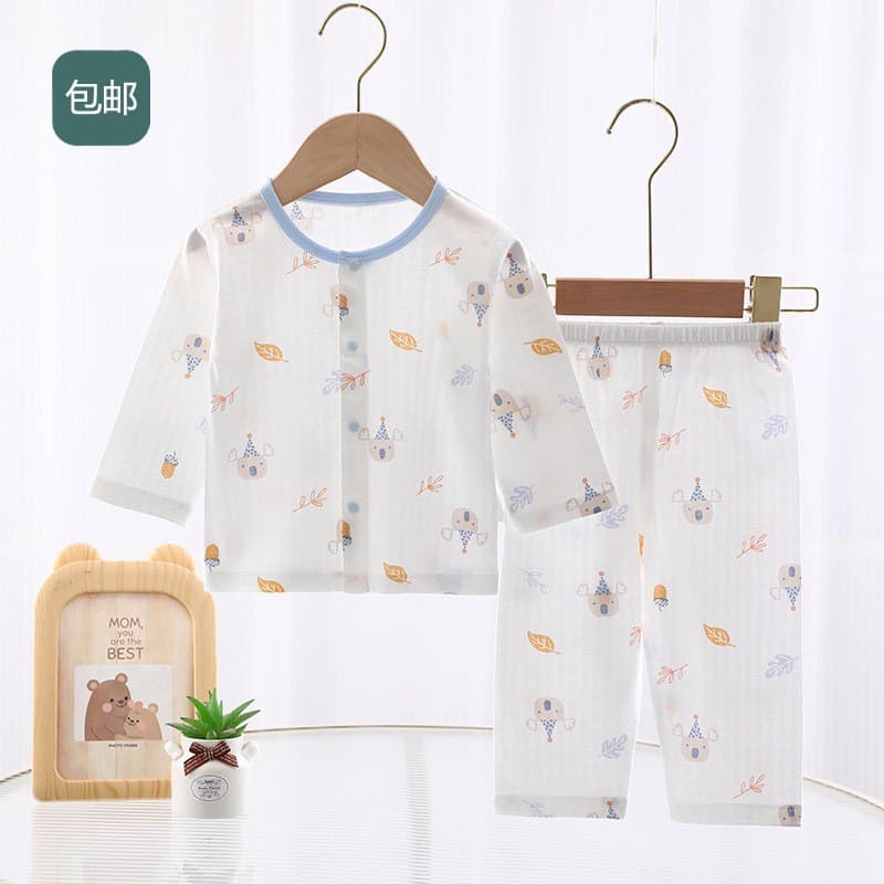 Baby Summer Thin Two-Piece Set Class A Pure Cotton Kids Air Conditioning Pajama Suit Anyang Children's Clothing