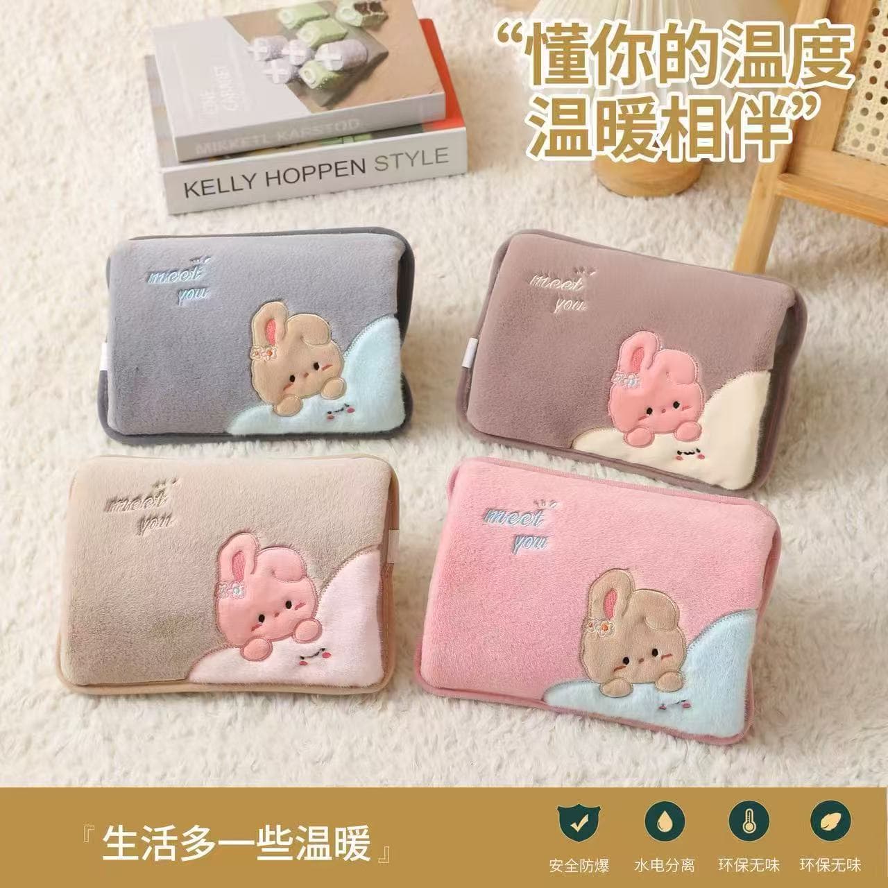 New Double-Sided Hand Warmer Charging Hot Water Bag with Auto Power Off and Explosion-Proof Feature, Plush Cartoon Hand Warmer Hot Water Bottle
