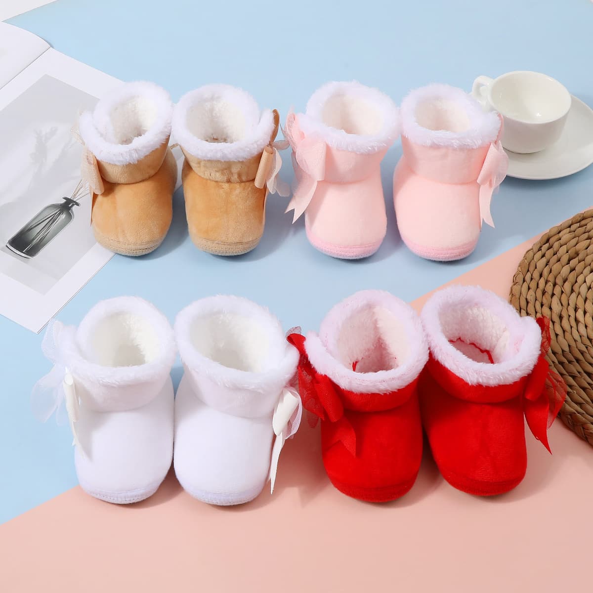 New Infant and Children's Winter High-Top Red Autumn Cotton Shoes, Long Boots for Babies, Cotton-Padded Soft-Soled and Fleece-Lined