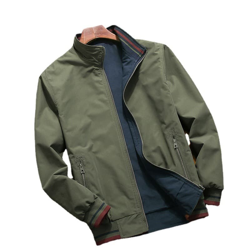 Autumn Reversible Zipper In Stock Brown Middle-Aged Regular Zipper Slash Pockets Loose Fit Sports Casual Jacket